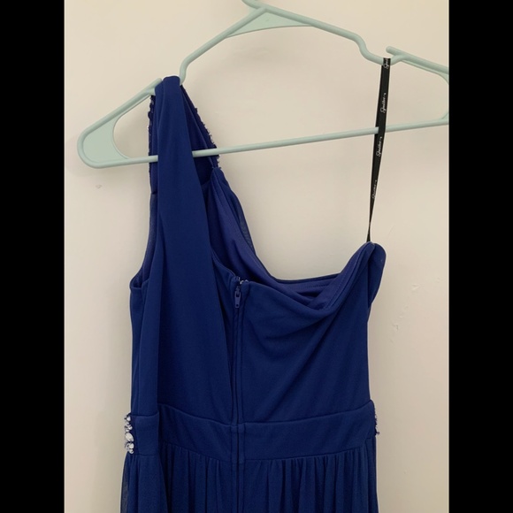 royal blue & silver one shoulder long prom dress size 3 - Picture 3 of 4